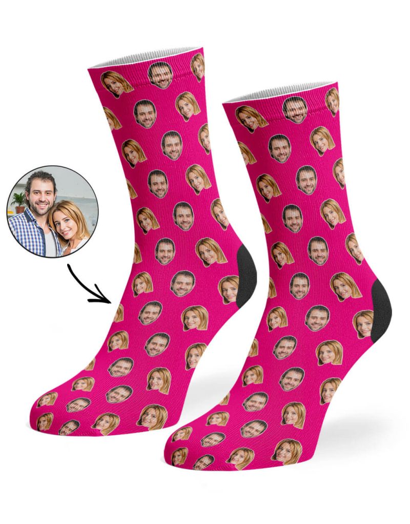 Hot Pink Couples Face Pattern Socks