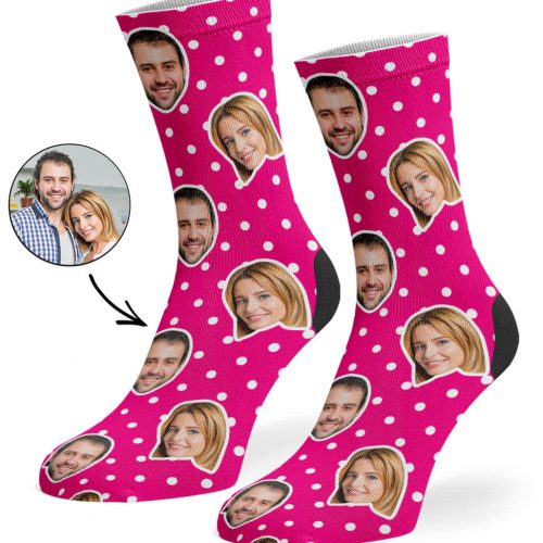 Hot Pink Couples Spotty Face Socks