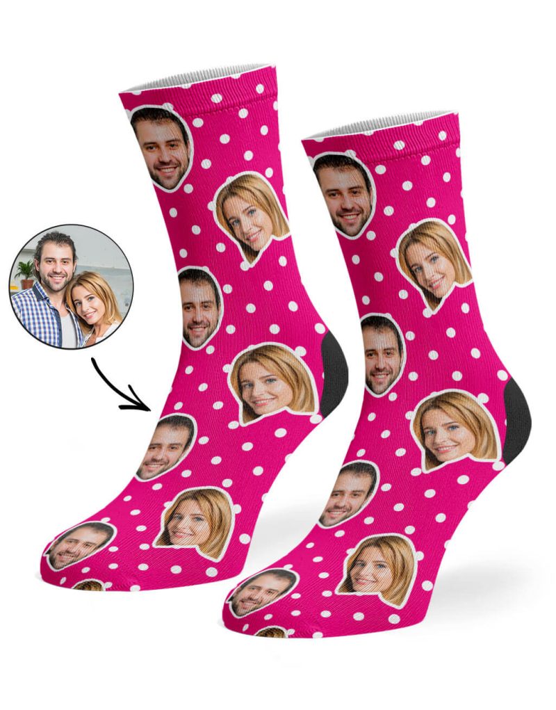 Hot Pink Couples Spotty Face Socks