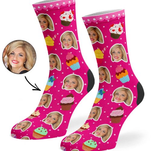 Hot Pink Cupcake Face Socks