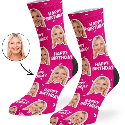 Hot Pink Happy Birthday Socks