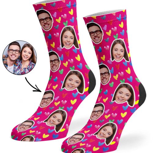 Hot Pink Watercolour Hearts Socks