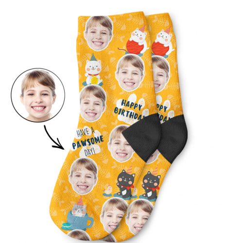 Custom Pawsome Birthday Kids Socks