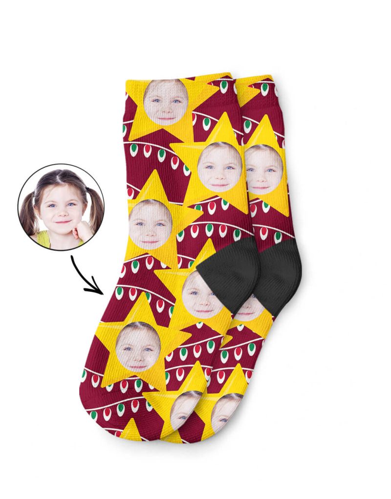 Your Face On Christmas Star Kids Socks