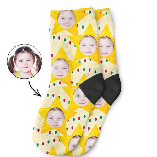 Your Photo On Christmas Star Kids Socks