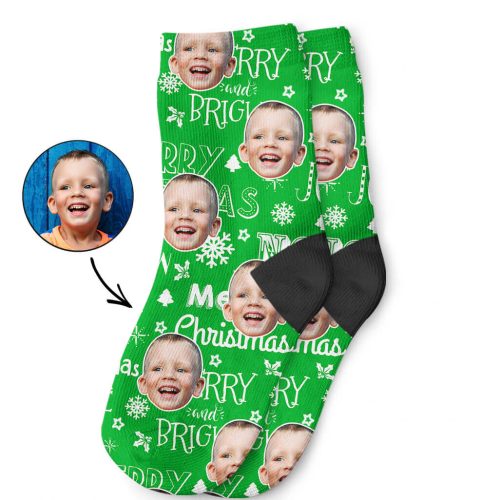 Merry Christmas Kids Face Socks