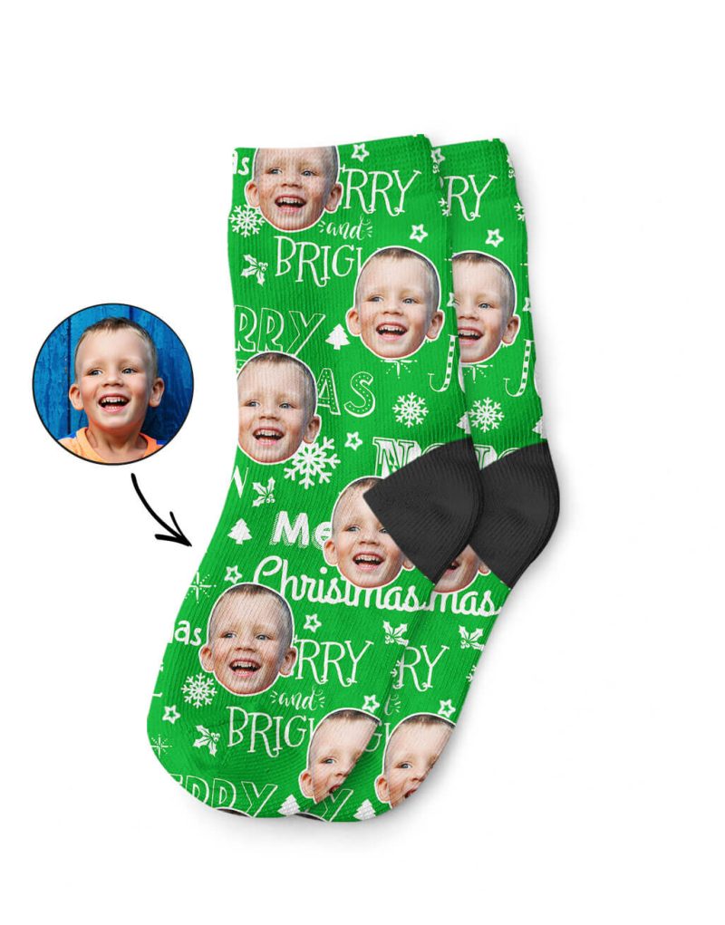 Merry Christmas Kids Face Socks