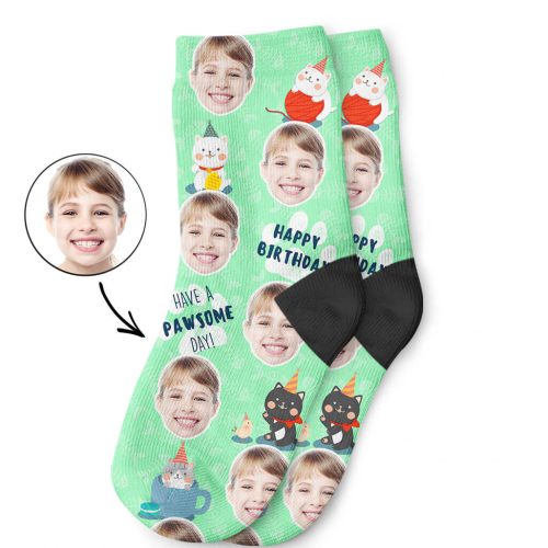 Pawsome Birthday Kids Photo Socks