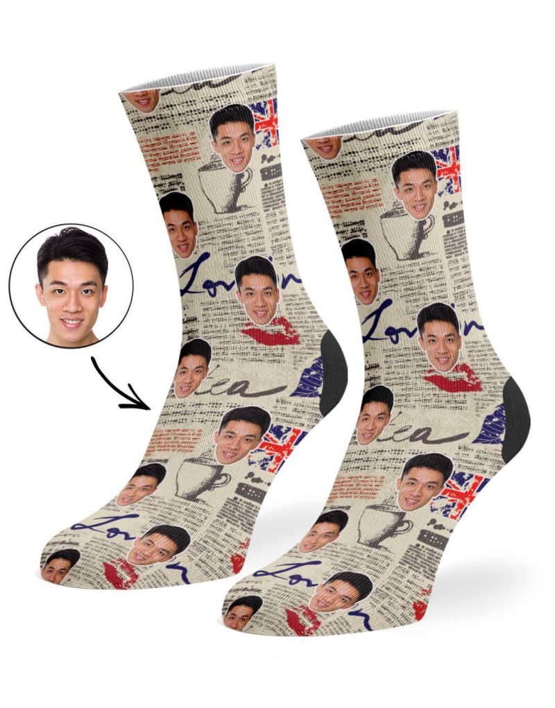 London Newspaper Pattern Socks