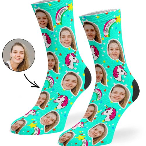 Mint Unicorn Birthday Socks