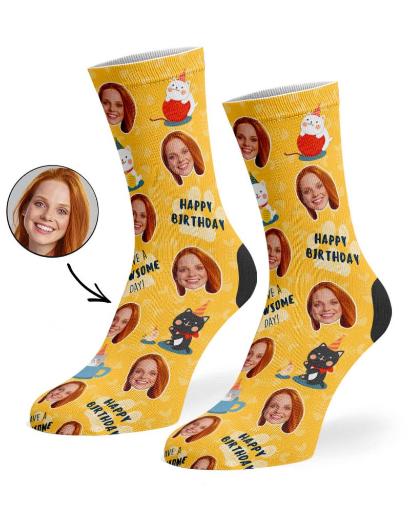 Mustard Pawsome Birthday Socks