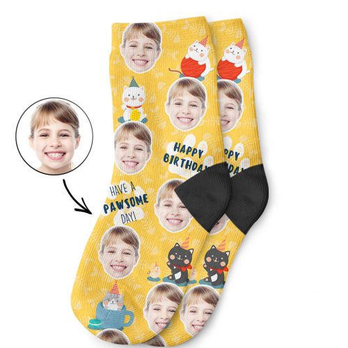 Custom Photo Pawsome Birthday Kids Socks