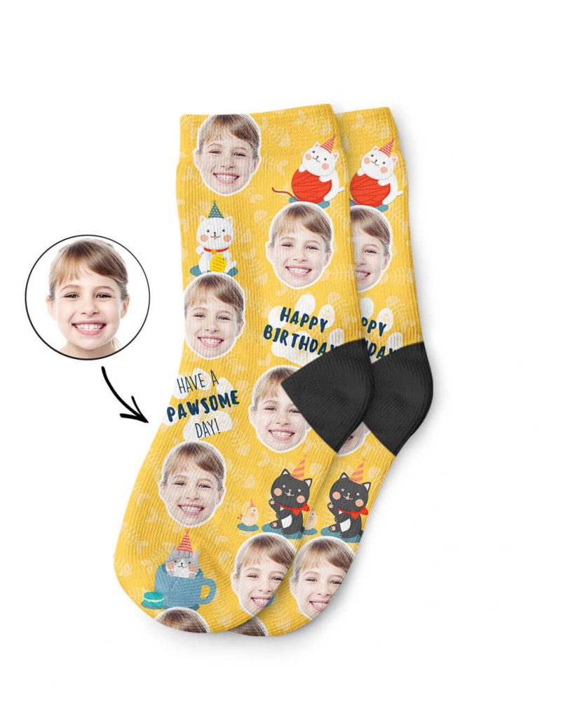 Custom Photo Pawsome Birthday Kids Socks