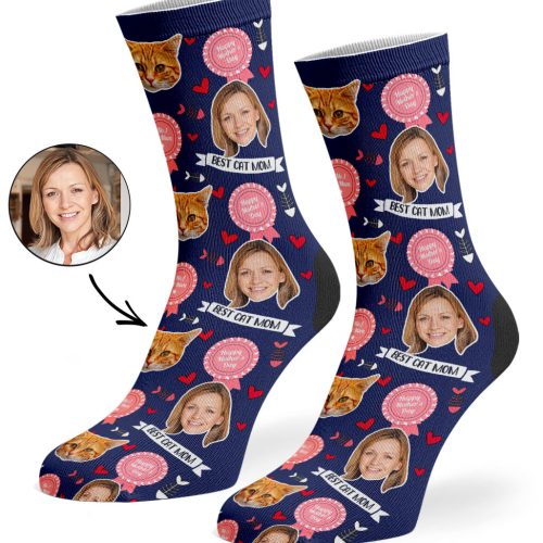 Navy Best Cat Mom Socks