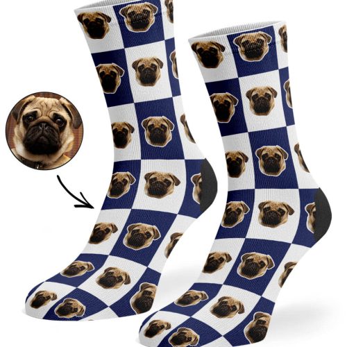 Navy Chequered Dog Socks