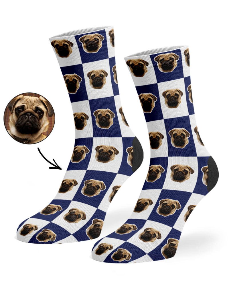 Navy Chequered Dog Socks