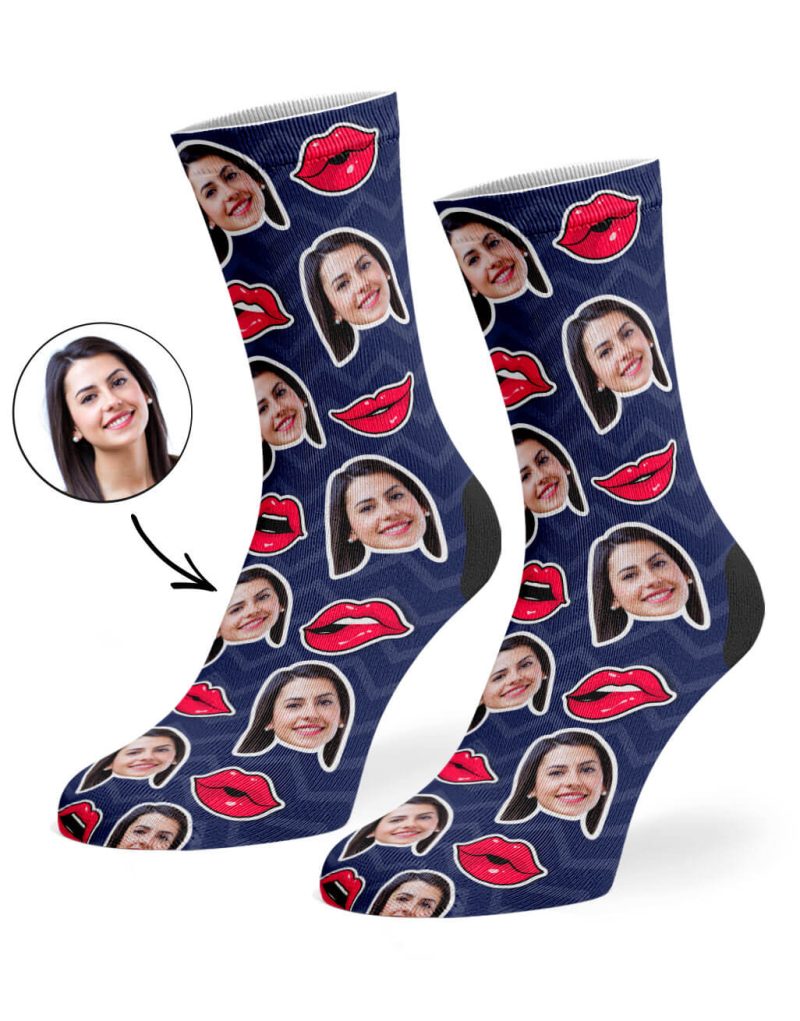 Navy Comic Lips Socks