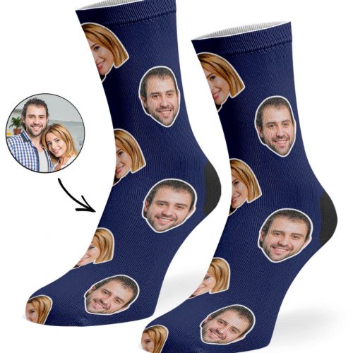 Navy Couple Face Socks