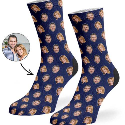 Navy Couples Face Pattern Socks