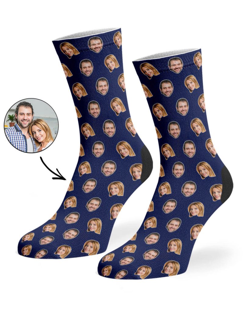 Navy Couples Face Pattern Socks