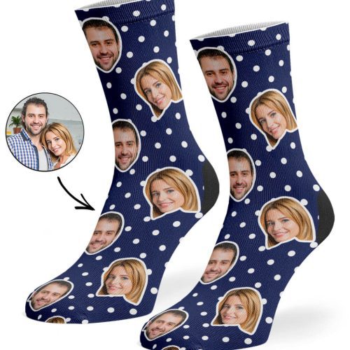 Navy Couples Spotty Face Socks