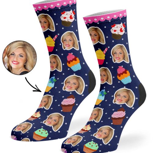 Navy Cupcake Face Socks