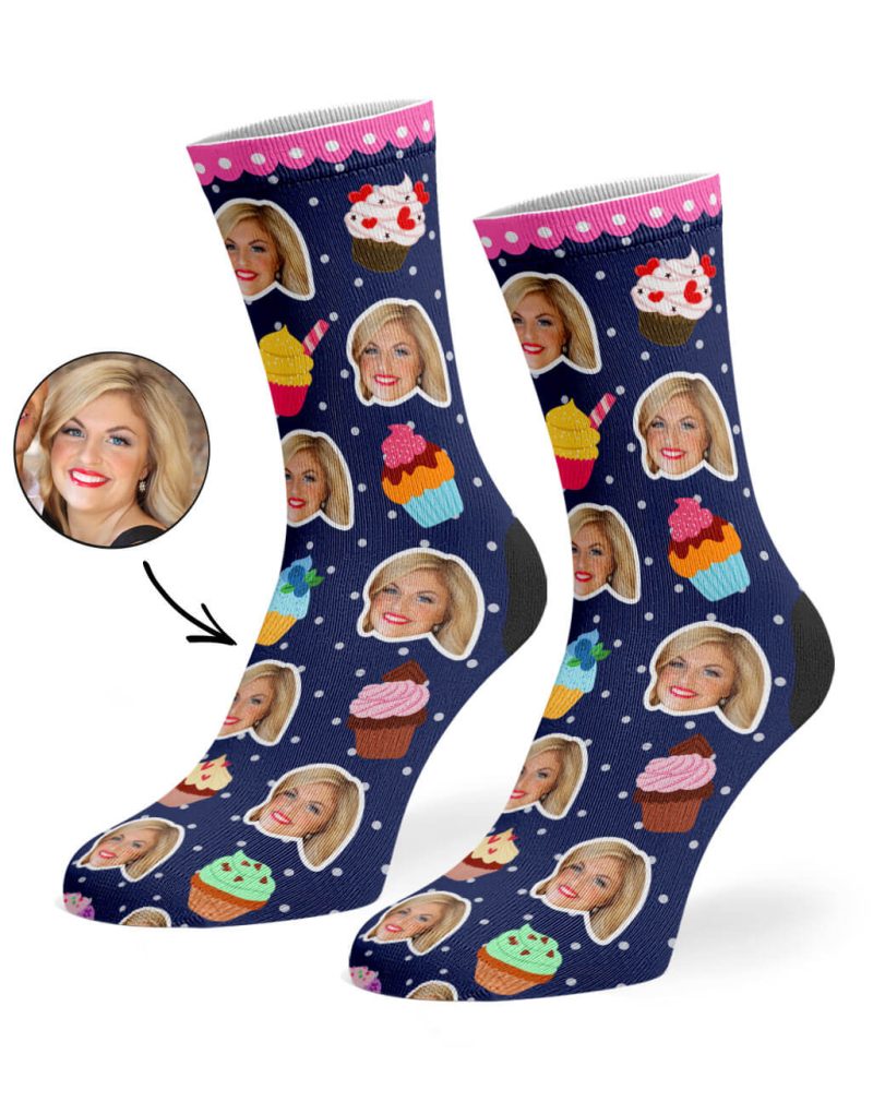 Navy Cupcake Face Socks