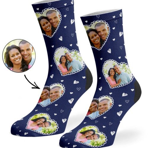 Navy Cute Heart Collage Socks