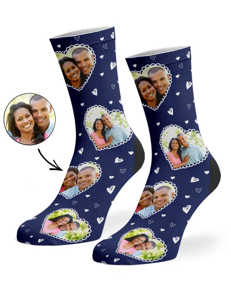 Navy Cute Heart Collage Socks