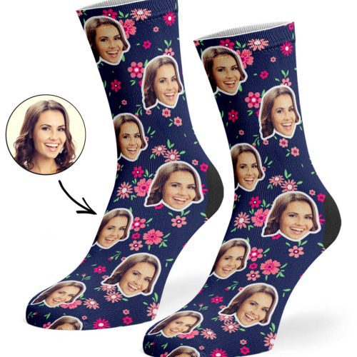 Navy Flower Socks