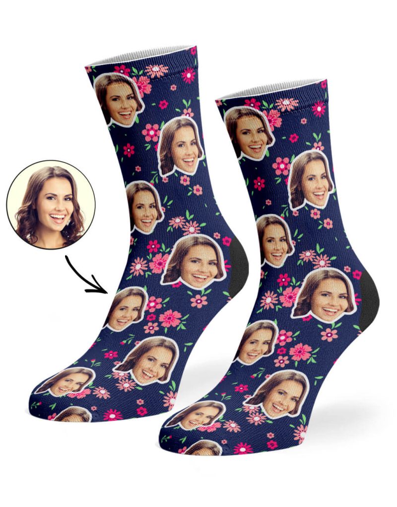 Navy Flower Socks