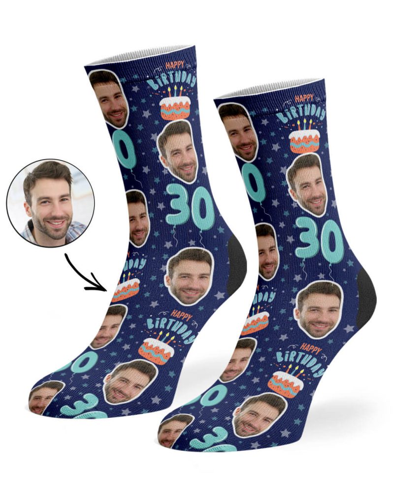 Navy Happy 30th Birthday Socks