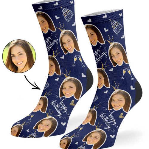 Navy Happy Birthday Champagne Socks