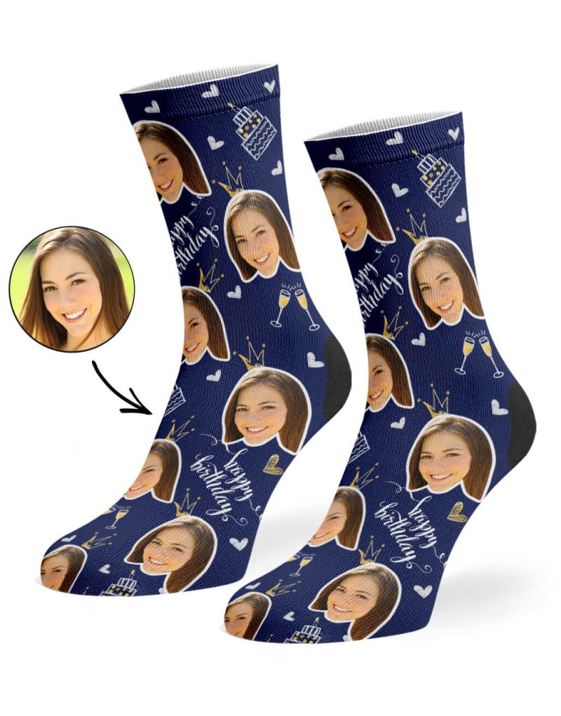 Navy Happy Birthday Champagne Socks