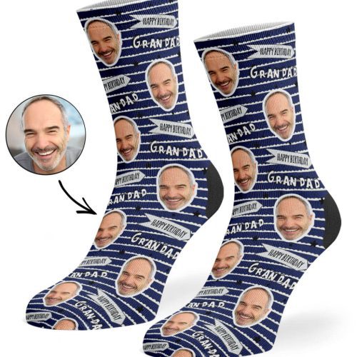 Navy Happy Birthday Grandad Socks