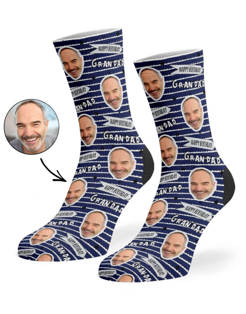 Navy Happy Birthday Grandad Socks