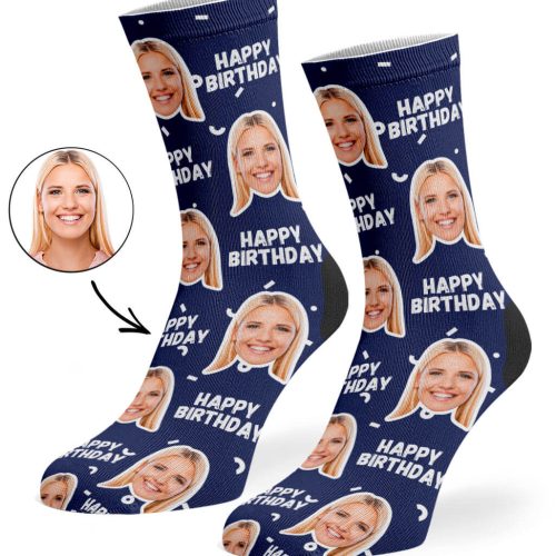 Navy Happy Birthday Socks