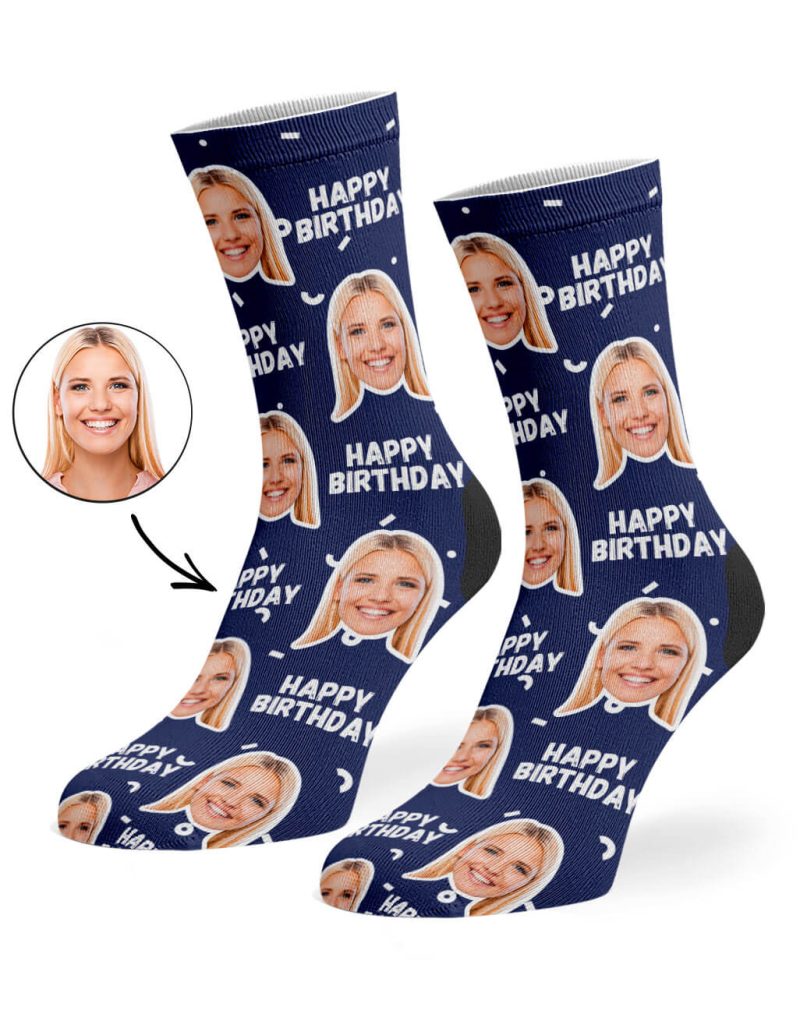 Navy Happy Birthday Socks