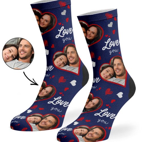 Navy Heart Photo Collage Socks