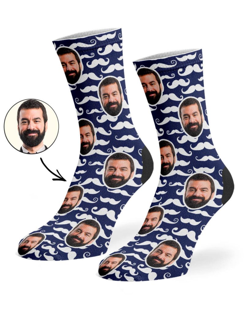 Navy Moustache Pattern Socks