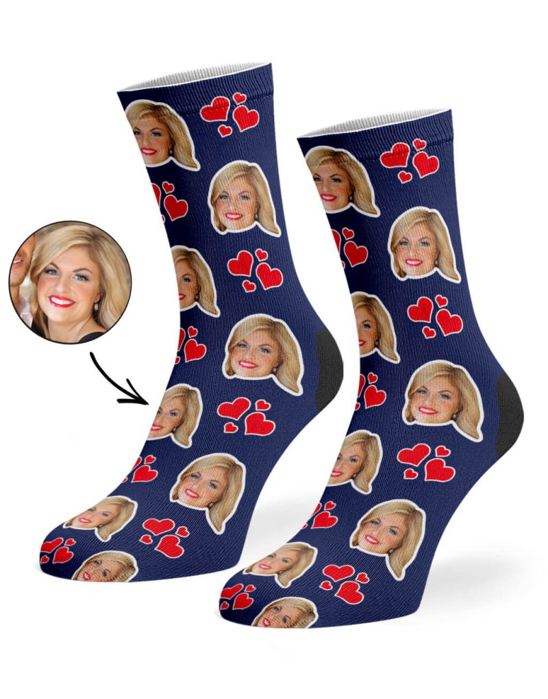 Navy My Valentine Face Socks