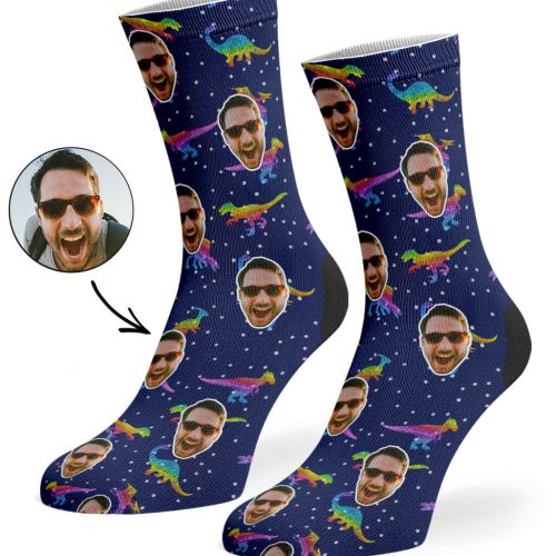 Navy Rainbow Dinosaur Socks