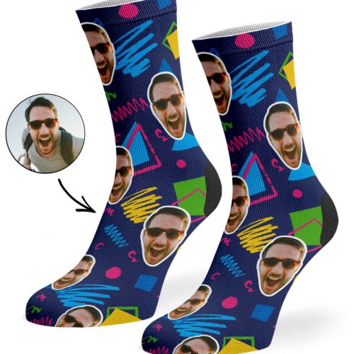 Navy Retro Doodle Face Socks