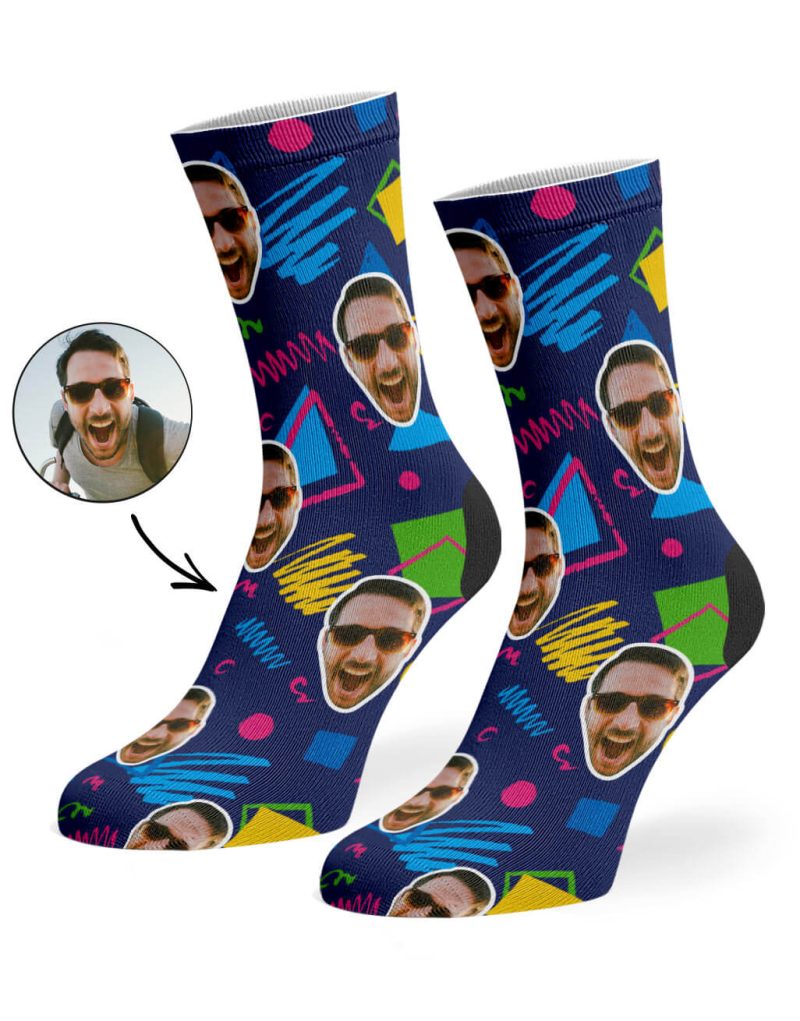 Navy Retro Doodle Face Socks