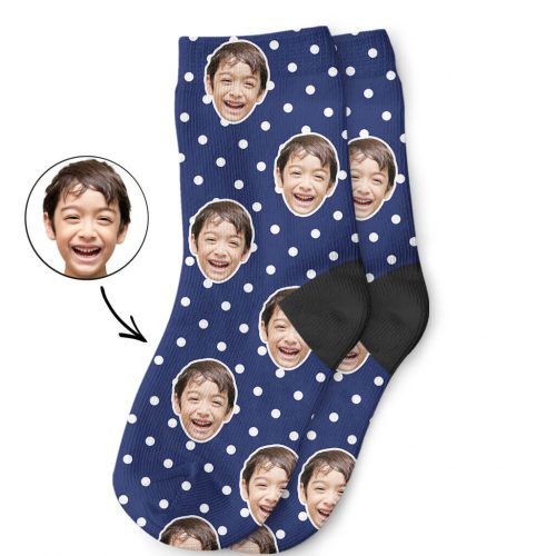 Navy Spotty Face Kids Socks