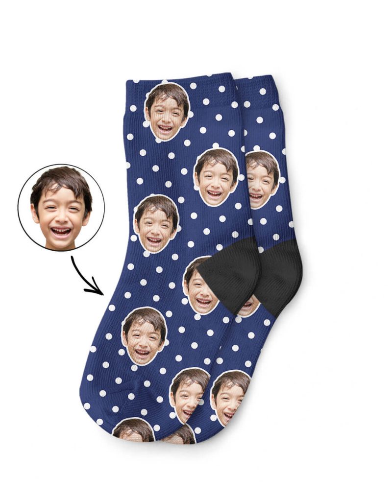 Navy Spotty Face Kids Socks