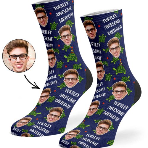 Navy Turtley Awesome Birthday Socks