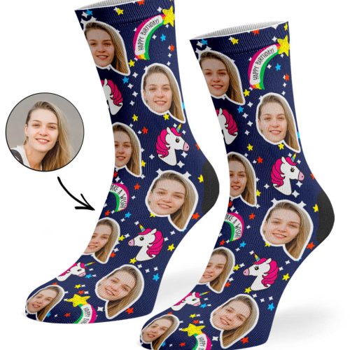 Navy Unicorn Birthday Socks