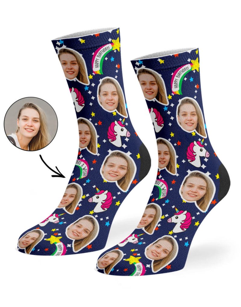 Navy Unicorn Birthday Socks