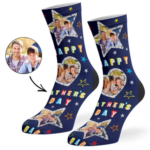 Navy Happy Father s Day Collage Socks